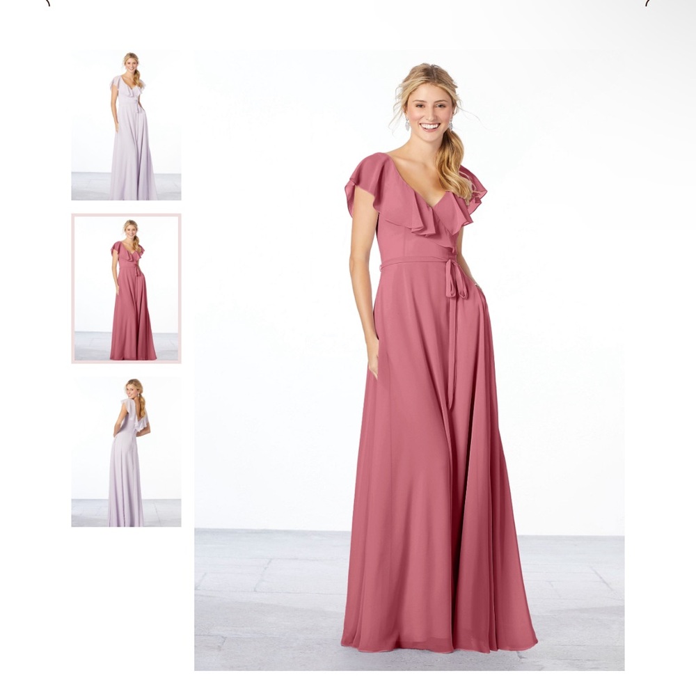 MoriLee Flutter Sleeve Chiffon Bridesmaid Dress 21657 in Rosewood sz 16